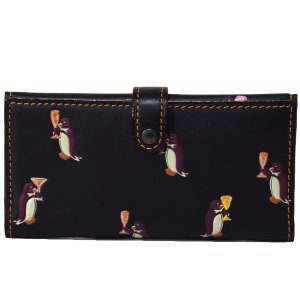 画像1: 【COACH】コーチ グラブタンレザー ペンギン プリント スリム 三つ折り 長財布 ブラック〔日本未発売〕