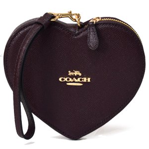 画像1: 【COACH】コーチ クロスグレインレザー ハート リストレット ポーチ オックスブラッド1〔日本未発売〕