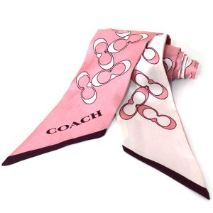 画像1: 【COACH】コーチ シルク バイアスシグネチャー Cスキニー ボウタイ スカーフ ストール ヴィンテージピンク（日本未発売）