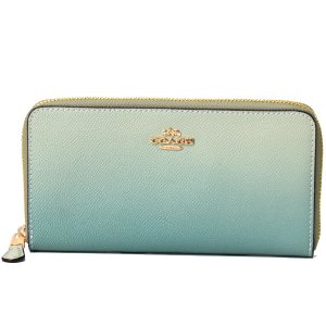 画像1: 【COACH】コーチ クロスグレインレザー オンブル グラデーション アコーディオン ジップ 長財布 グリーンマルチ（日本未発売）