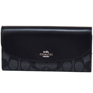 画像1: 【COACH】コーチ クロスグレイン シグネチャー スリム エンベロープ 二つ折り 長財布 ブラックスモーク×ブラック（日本未発売）