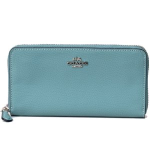 画像1: 【COACH】コーチ ラグジュアリー ペブルド レザー アコーディオン ジップ 長財布 アクアマリン（日本未発売）