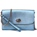 【COACH】コーチ クロスグレインレザー メタリック チェーン リストレット 2WAY クラッチ クロスボディー 斜めがけ ショルダーバッグ メタリックスカイブルー（日本未発売）