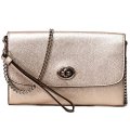 【COACH】コーチ クロスグレインレザー メタリック チェーン リストレット 2WAY クラッチ クロスボディー 斜めがけ ショルダーバッグ プラチナム（日本未発売）