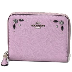 画像1: 【COACH】コーチ ペブルドレザー 花柄 フラワー フローラル プレーリー リベット スタッズ スモール ジップ アラウンド 二つ折り 財布 アイスパープル〔日本未発売〕