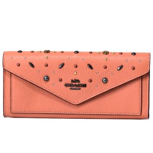 画像1: 【COACH】コーチ ペブルレザー 花柄 フラワー フローラル プレーリー リベット スタッズ ソフト ウォレット 二つ折り 長財布 ダークブラッシュ（日本未発売）