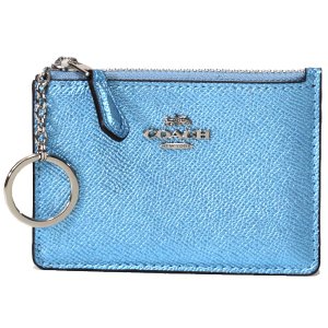 画像1: 【COACH】コーチ エンボスド メタリック レザー キーリング付 スキニー コインケース メタリックアイス（日本未発売）