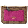 【COACH】コーチ コーティングキャンパス クロスグレインレザー シグネチャー メタリック カラーブロック ジップ トップ コインケース カードケース カーキマルチ（日本未発売）
