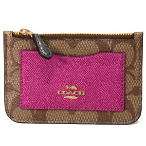 画像1: 【COACH】コーチ コーティングキャンパス クロスグレインレザー シグネチャー メタリック カラーブロック ジップ トップ コインケース カードケース カーキマルチ（日本未発売）