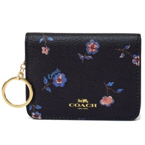 画像1: 【COACH】コーチ コーティングキャンバス レザー ヴィンテージ プレーリー 花柄 フラワー フローラル プリント キーリング付き 二つ折り カードケース 定期入れ 名刺入れ ブラックマルチ（日本未発売）