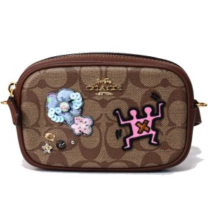 画像1: 【COACH】コーチ コーティングキャンバス スムースレザー キースへリング コラボ シグネチャー パッチワーク アップリケ ワッペン スタッズ スパンコール ベルトバッグ 3way ワンショルダー バックパック クラッチ ウエスト ボディバッグ カーキマルチ〔日本未発売〕