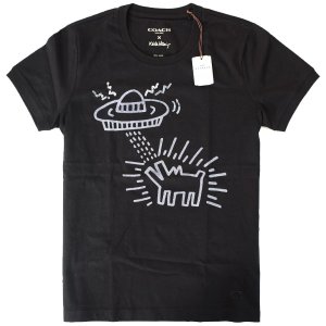 画像1: 【COACH】コーチ コットン キースへリング コラボ UFO スパンコール ラメ Tシャツ S ブラック（日本未発売）