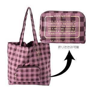 画像1: 【COACH】コーチ ナイロン ギンガム チェック 折り畳み エコ パッカブル トートバッグ プリムローズマルチ〔日本未発売〕