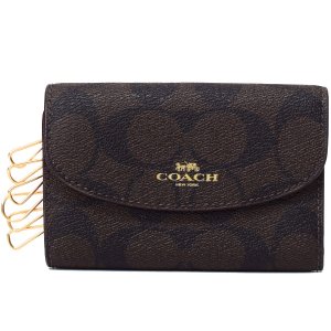 画像1: 【COACH】コーチ ペイトン シグネチャー 6連 スマートキー対応 キーケース ブラウン×ルージュ（日本未発売）