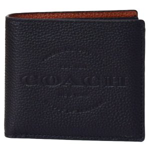 画像1: 【COACH】コーチ メンズ レザー ダブル ビルフォード ロゴ 型押し 二つ折り財布 ブラック（日本未発売）
