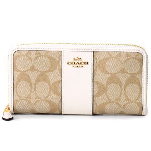 画像1: 【COACH】コーチ シグネチャー ストライプ アコーディオン ジップ 長財布 ライトカーキ×チャーク（日本未発売）