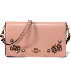 画像1: 【COACH】コーチ カーフレザー クリスタル アップリケ スリム フォン クロスボディー2WAY クラッチ 斜めがけ ショルダーバッグ ヌードピンク（日本未発売）