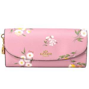 画像1: 【COACH】コーチ コーティングキャンパス スムースレザー デイジー 花柄 フラワー フローラル プリント チャームセット スリム エンベロープ 長財布 カーネーション（日本未発売）