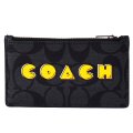 【COACH】コーチ メンズ コーティングキャンバス カーフレザー シグネチャー パックマン スクリプト ジップ コインケース 小銭入れ カードケース チャコール×ブラック〔日本未発売〕