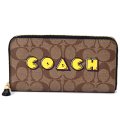 【COACH】コーチ コーティングキャンバス シグネチャー パックマン ロゴ プリント アコーディオン ジップ 長財布 カーキマルチ（日本未発売）