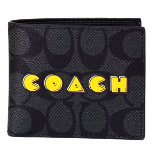 画像1: 【COACH】コーチ メンズ コーティングキャンバス シグネチャー ビルフォード パックマン スクリプト 二つ折り財布 チャコール×ブラック（日本未発売）