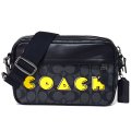 【COACH】コーチ メンズ コーティングキャンバス カーフレザー シグネチャー パックマン スクリプト グラハム クロスボディー 2way クラッチ ショルダーバッグ チャコール×ブラック〔日本未発売〕