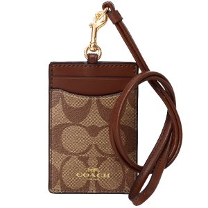 画像1: 【COACH】コーチ シグネチャー ラグジュアリー ID ランヤード 首かけ カードケース カーキ×サドル2（日本未発売）