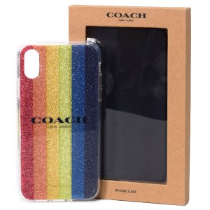 画像1: 【COACH】コーチ プラスチック グリッター レインボー ストライプ iPhoneX/Xs（iPhone10/10s）専用 ケース マルチカラー〔日本未発売〕