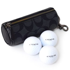 画像1: 【COACH】コーチ コーティングキャンバス スムースレザー シグネチャー ゴルフボールセット キーリング付き チャコール×ブラック（ゴルフボール付）〔日本未発売〕