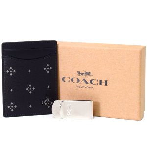 画像1: 【COACH】コーチ メンズ コーティングキャンバス カーフレザー ダイヤモンド フーラード ギフト ボックス マネークリップ付き カードケース 名刺入れ ブラックマルチ（日本未発売）