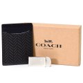 【COACH】コーチ メンズ コーティングキャンバス カーフレザー ヘリングボーン  ギフト ボックス マネークリップ付き カードケース 名刺入れ ブラックマルチ（日本未発売）