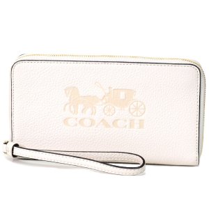 画像1: 【COACH】コーチ ペブルレザー ロゴ 型押し ジップ ラージ フォン iPhone スマホ ウォレット リストレット 財布 チャーク〔日本未発売〕