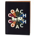 【COACH】コーチ カーフレザー ロゴ ラジアル レインボー パスポート ケース ブラック（日本未発売）