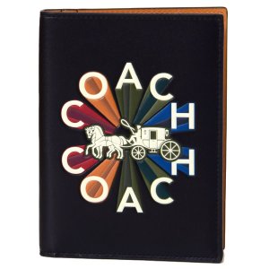 画像1: 【COACH】コーチ カーフレザー ロゴ ラジアル レインボー パスポート ケース ブラック（日本未発売）