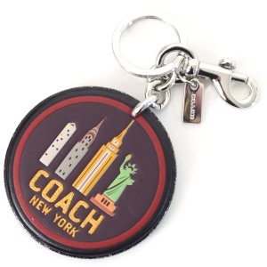 画像1: 【COACH】コーチ スムースレザー ニューヨーク ロゴ ラメ バッグチャーム キーリング キーホルダー ブラックマルチ（日本未発売）