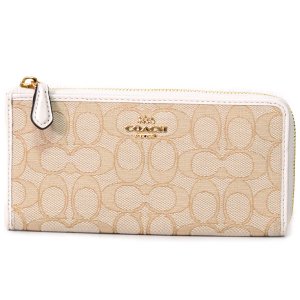 画像1: 【COACH】コーチ ジャガード スムースレザー シグネチャー アウトライン アコーディオン L字 ジップ 長財布 ライトカーキ×チャーク（日本未発売）