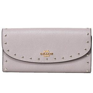 画像1: 【COACH】コーチ クロスグレインレザー リベット スタッズ 二つ折り スリム エンベロープ 長財布 グレーバーチ（日本未発売）