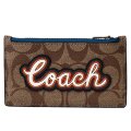 【COACH】コーチ コーティングキャンバス カーフレザー シグネチャー ロゴ スクリプト ジップ コインケース 小銭入れ カードケース タン〔日本未発売〕