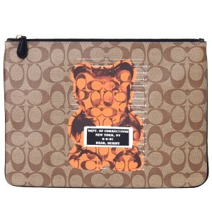 画像1: 【COACH】コーチ コーティングキャンバス スムースレザー シグネチャー WhIsBe ウィズビー コラボ ヴァンダル ガミー ベア ラージ リストレット 30 クラッチバッグ カーキマルチ（日本未発売）
