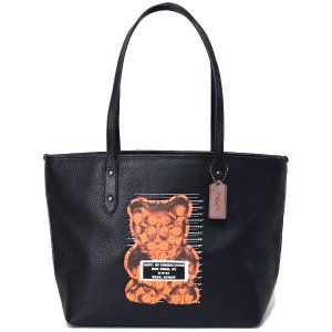 画像1: 【COACH】コーチ ペブルレザー シグネチャー WhIsBe ウィズビー コラボ ヴァンダル ガミー ベア シティ ジップ トートバッグ ブラックマルチ〔日本未発売〕