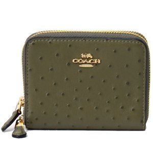 画像1: 【COACH】コーチ オーストリッチエンボスレザー スモール ダブルジップ アラウンド 二つ折り 財布 ミリタリーグリーン〔日本未発売〕