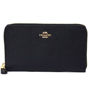 画像1: 【COACH】コーチ クロスグレインレザー コンチネンタル ジップ アラウンド ウォレット アコーディオン 長財布 ブラック（日本未発売）