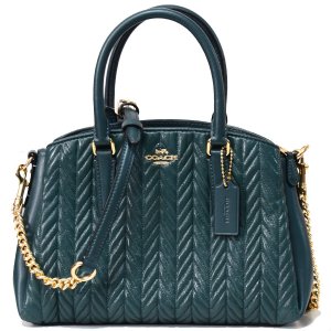 画像1: 【COACH】コーチ カーフレザー スムースレザー キルティング ミニ セージ キャリオール チェーン 2WAY ショルダー ハンドバッグ エバーグリーン（日本未発売）