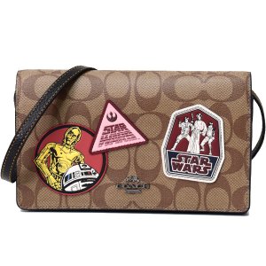 画像1: 【COACH】コーチ コーティングキャンバス ペブルレザー スターウォーズ コラボ シグネチャー パッチ パッチワーク ワッペン ヘイデン フォルドオーバー 2WAY クラッチ クロスボディー 斜めがけ ショルダーバッグ カーキマルチ（日本未発売）