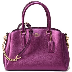 画像1: 【COACH】コーチ メタリッククロスグレインレザー ミニ セージ キャリオール 2WAY チェーン ショルダー ハンドバッグ メタリックベリー（日本未発売）