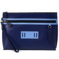 【COACH】コーチ メンズ カーフレザー カラーブロック キャリーオール ポーチ クラッチバッグ カデット×ライトペリウィンクルマルチ〔日本未発売〕