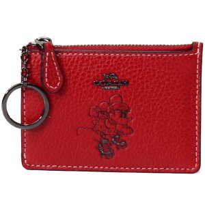 画像1: 【COACH】コーチ ぺブルレザー ディズニー ミニーマウス コラボ キーリング付 ミニ スキニー IDケース コインケース 専用BOX付 レッド（日本未発売）