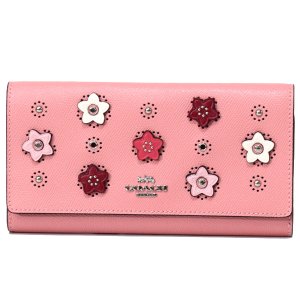 画像1: 【COACH】コーチ クロスグレインレザー スムースレザー デイジー 花柄 フラワー フローラル アップリケ リベット パンチング 三つ折り 長財布 ライトブラッシュマルチ（日本未発売）