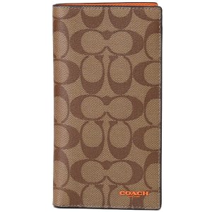 画像1: 【COACH】コーチ コーティングキャンバス カーフレザー シグネチャー カラーブロック スリム パスポート ウォレット 二つ折り 長財布 タン×アドミラルマルチ〔日本未発売〕