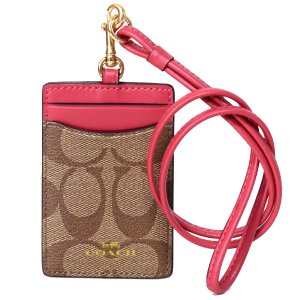 画像1: 【COACH】コーチ シグネチャー ラグジュアリー ID ランヤード 首かけ カードケース カーキ×ポピー（日本未発売）